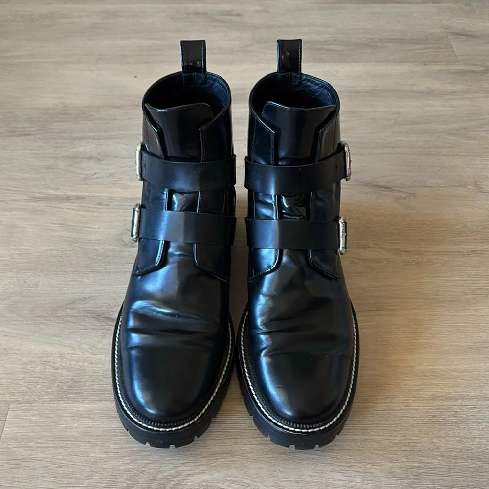 Freda Salvador “Athena” Black Leather Buckle Ankle Boots